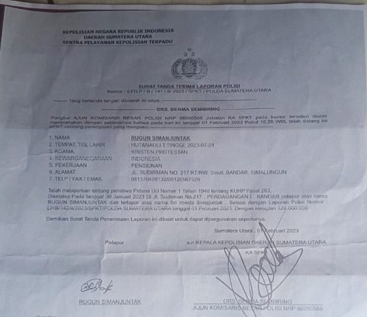 Hampir Sembilan bulan Laporan Rugun Tak Kunjung Mendapat Titik Terang